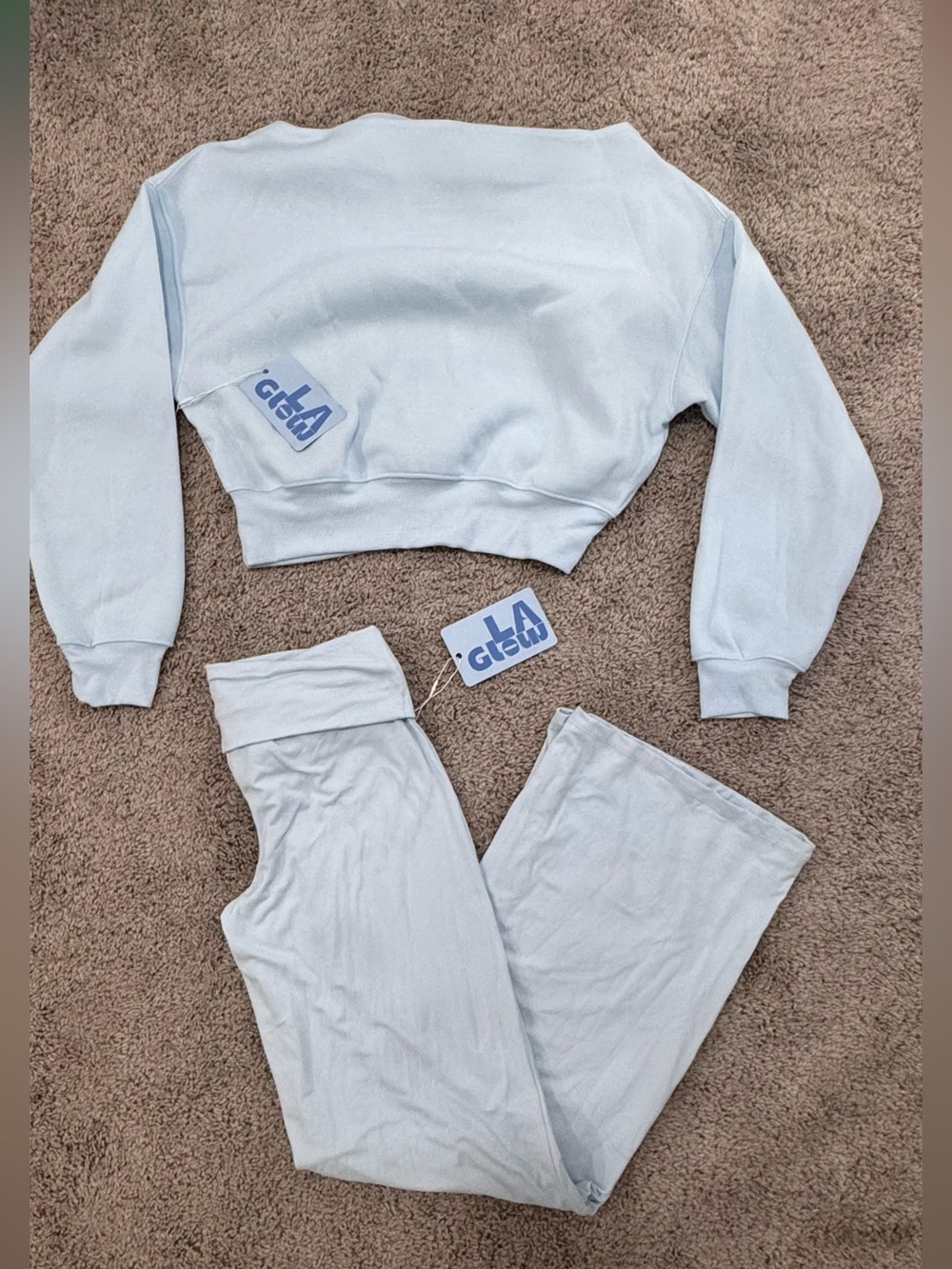 a:glow Pale Blue Off-Shoulder Sweater Lounge Set
